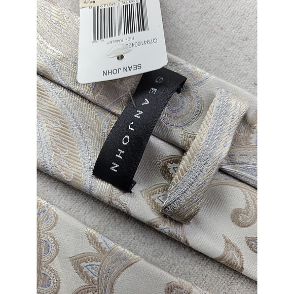 NEW - Sean John Rich Paisley Silk Neck Tie Metallic Silver Jaquard NWT $59.50 - Picture 8 of 11